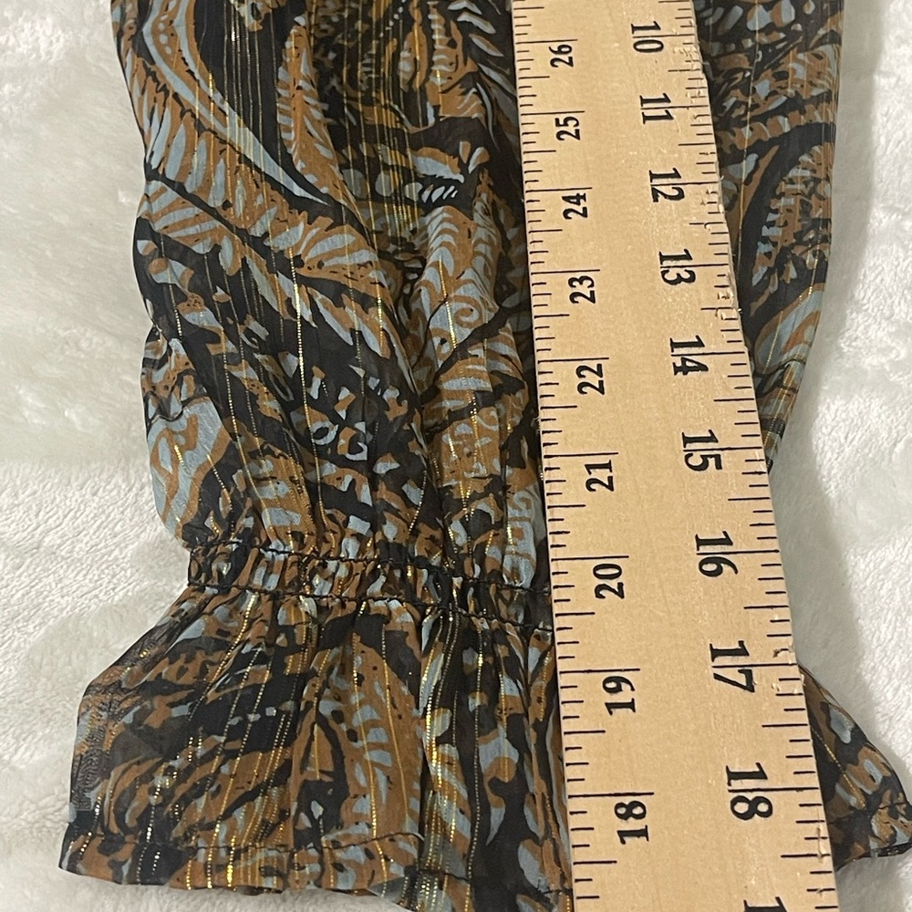 Elan Maxi Med. Dress Tiered Sheer Lined 3/4 Sleeve Metalic Gold Fairy Whimsical - Picture 7 of 14
